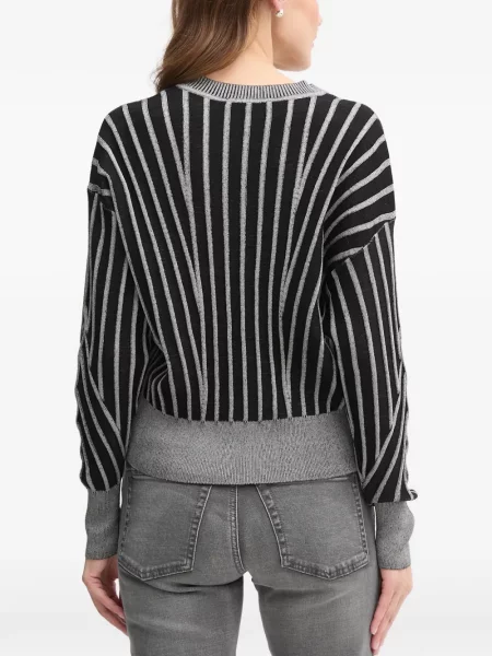 Pulover Dkny cu dungi cu decolteu în V negru
