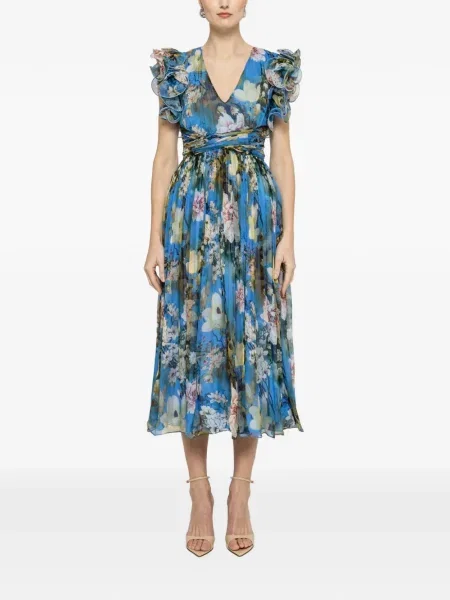 Rochie midi Nissa cu model floral cu imagine până la genunchi albastru