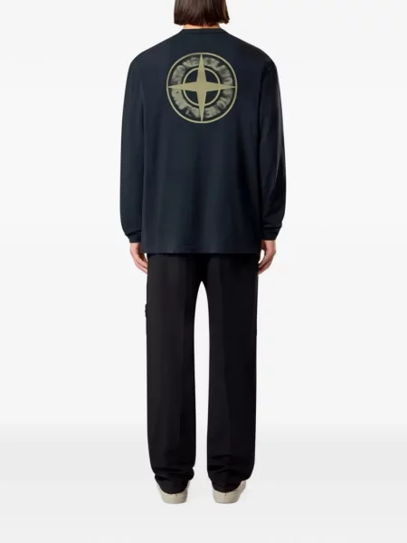 Lung tricou Stone Island cu imagine albastru