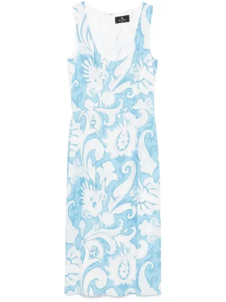 Rochie midi Etro cu imagine cu model paisley până la genunchi alb