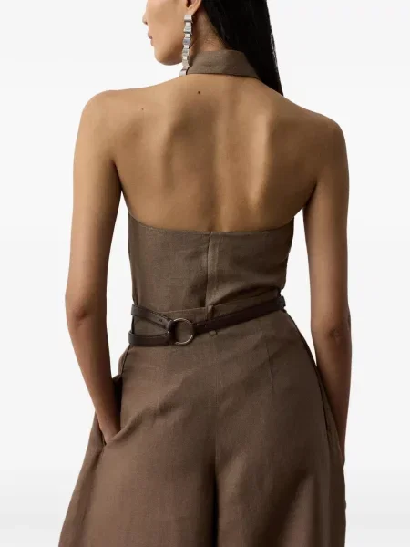 Топ Ralph Lauren Collection с халтер деколте с гол гръб кафяво