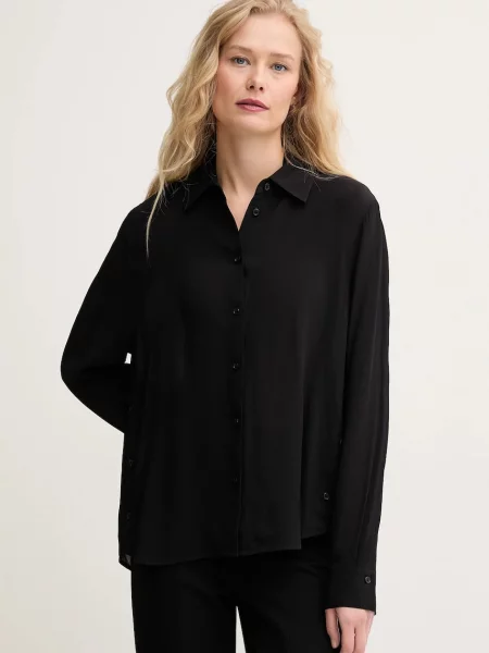 Sisley cămașă femei cu guler clasic relaxed negru