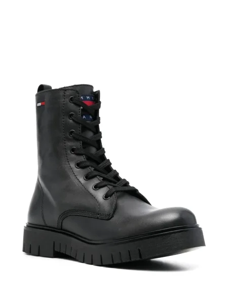 Cizme scurte Tommy Jeans cu șireturi din piele negru