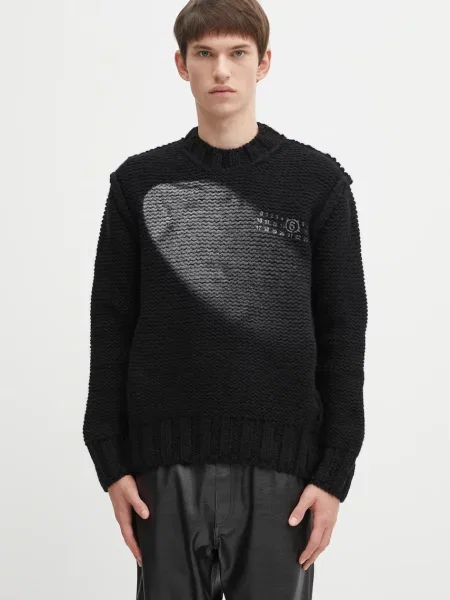 Maison Margiela pulover de lână călduros negru