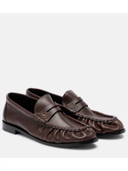 Pantofi loafer Saint Laurent din piele maro
