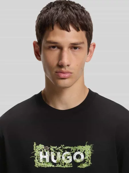 T-shirt o kroju regular fit z czystej bawełny model Niviotee' Hugo Blue czarna