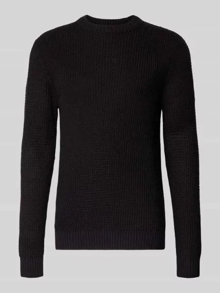 Sweter z dzianiny z prążkowanymi wykończeniami model ‘LINK’ Jack & Jones czarny