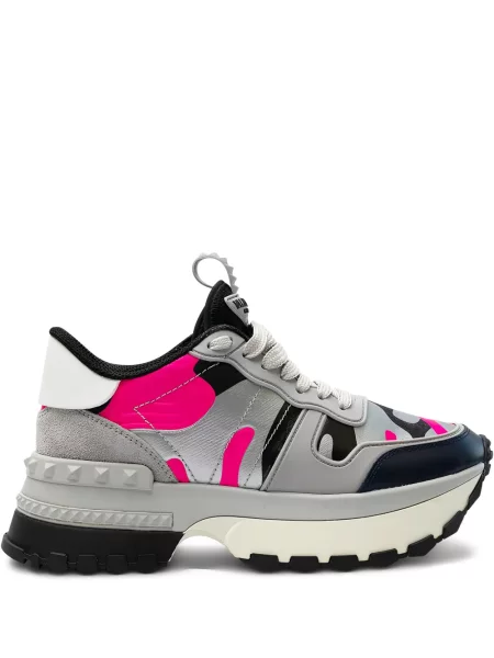 Sneakerși Valentino Garavani cu șireturi din dantelă gri