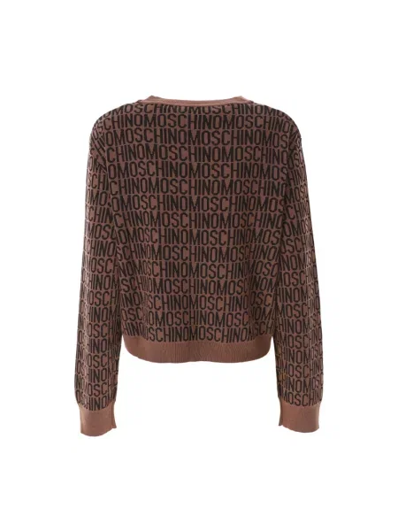 Sweter Moschino wełniany z logo brązowy