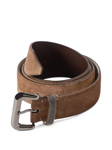 Cu centură curea Brunello Cucinelli din piele de căprioară maro