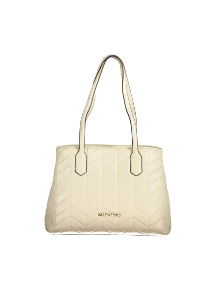 Lniana shopperka Valentino By Mario Valentino biznesowa pikowana beżowa