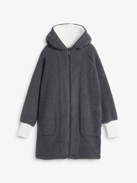 Bluza rozpinana z polaru typu baranek szara
