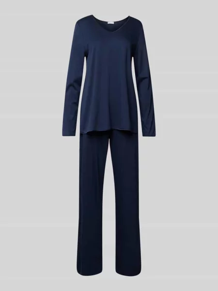 Piżama z dekoltem w serek Hanro granatowa