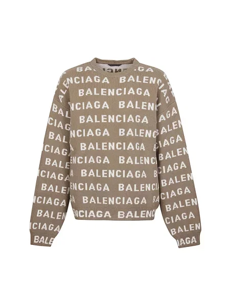Lniany sweter Balenciaga z logo beżowy