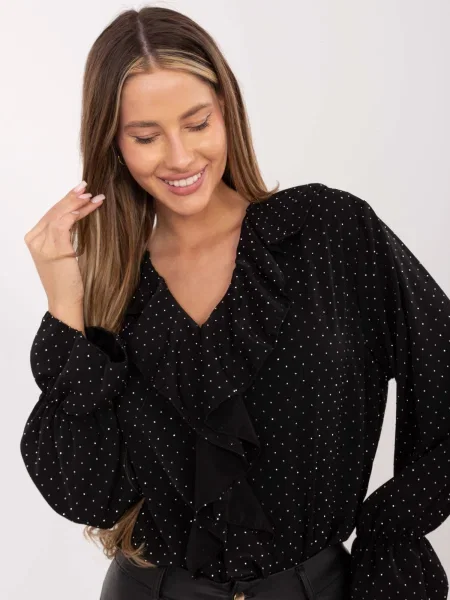 Bluză Italy Moda cu buline cu volane negru