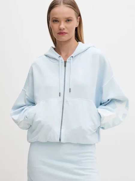 Guess Jeans bluza rozpinana z kapturem niebieska