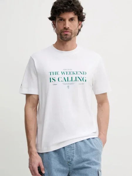Tričko Pepe Jeans PALMER s potiskem bílá