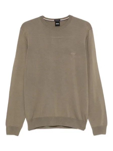 Pulover Boss cu broderie cu decolteu rotund maro