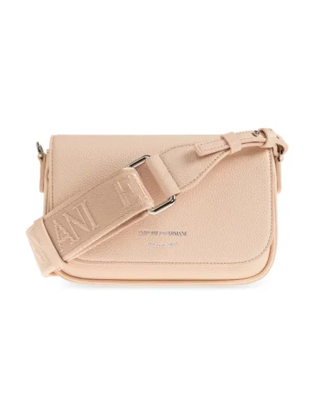 Lniana torebka crossbody Emporio Armani beżowa