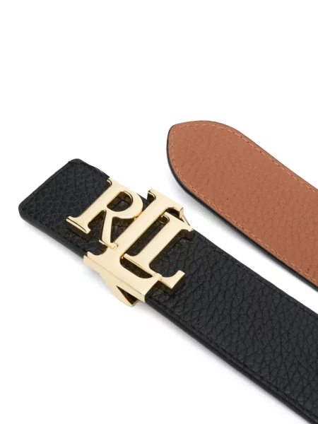 Iš natūralios odos diržas Lauren Ralph Lauren su sagtimis grįžtamasis juoda