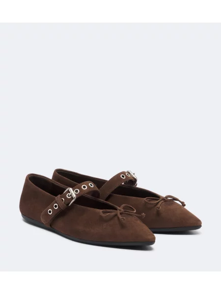 Balerini Miu Miu din piele de căprioară maro