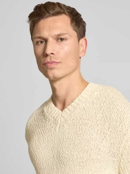 Sweter z dzianiny o kroju regular fit z czystej bawełny ekologicznej model ‘Angus’ Selected Homme biały
