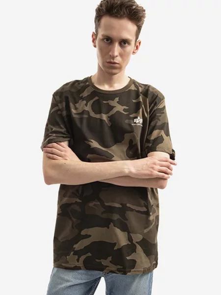 Tričko Alpha Industries Basic Small Logo Camo olive khaki