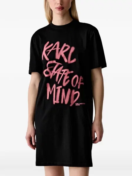 Rochie din denim Karl Lagerfeld Jeans cu imagine negru