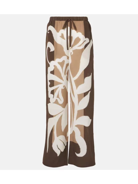 Pantaloni Sir din satin cu imagine maro