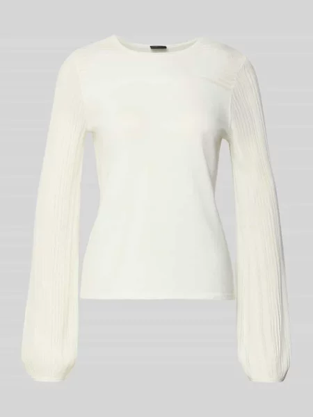 Sweter z dzianiny o kroju regular fit z mieszanki z plisowanymi bufiastymi rękawami S.oliver Black Label biały