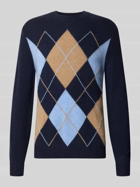 Sweter w kroju slim fit z czystego kaszmiru w imitacji dzianiny Christian Berg Men granatowy
