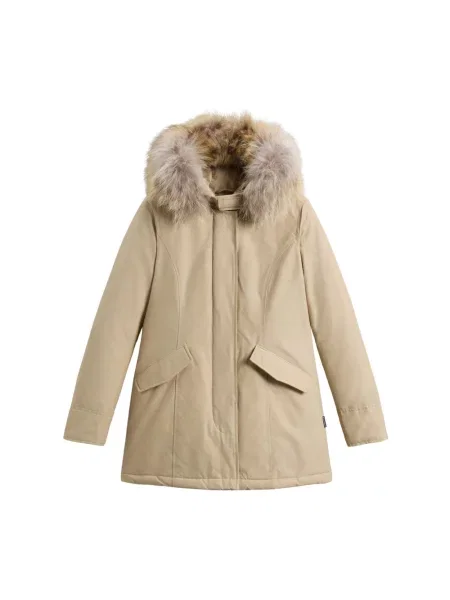 Lniana parka Woolrich beżowa