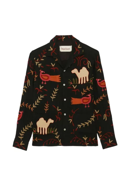 Lung cămașă Baziszt cu broderie negru