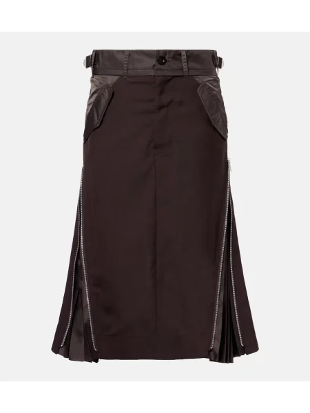 Fusta plisata Sacai plisată până la genunchi maro