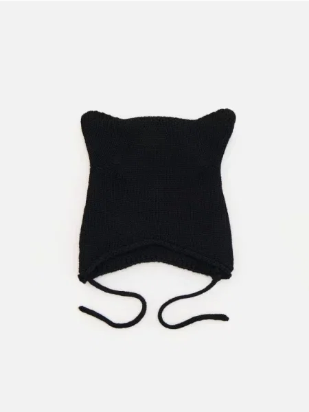 Reserved Căciulă de lână cu urechi negru