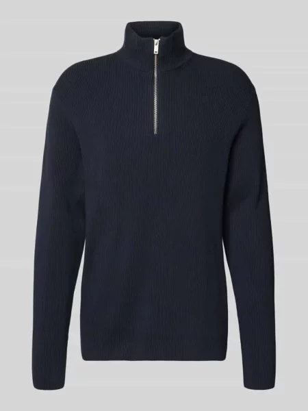 Sweter z dzianiny z kołnierzem Lindbergh granatowy