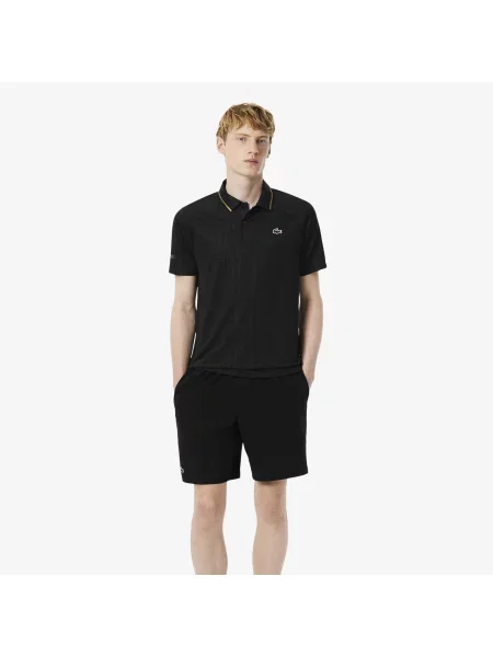 Lacoste Koszulka Polo Tennis X Novak Djokovic Ze Wzorem Slim Fit czarna