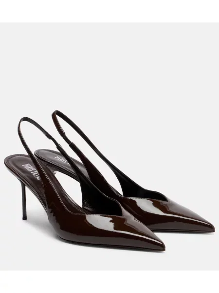 Pantofi cu toc Paris Texas din piele de lac slingback maro
