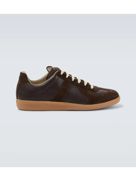 Sneakerși Maison Margiela din piele de căprioară verde