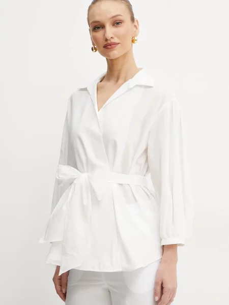 Weekend Max Mara camasa din amestec de matase femei cu guler clasic relaxed alb