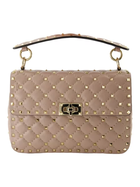 Torebka skórzana Valentino Garavani skórzana z ćwiekami beżowa