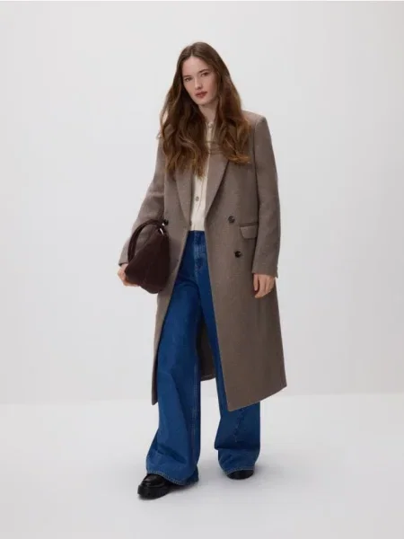 Reserved Palton cu amestec de lână gri-maroniu gri