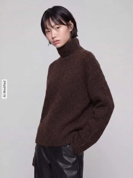 Sweter z golfem o kroju relaxed fit z mieszanki wełny z alpaki Selected
