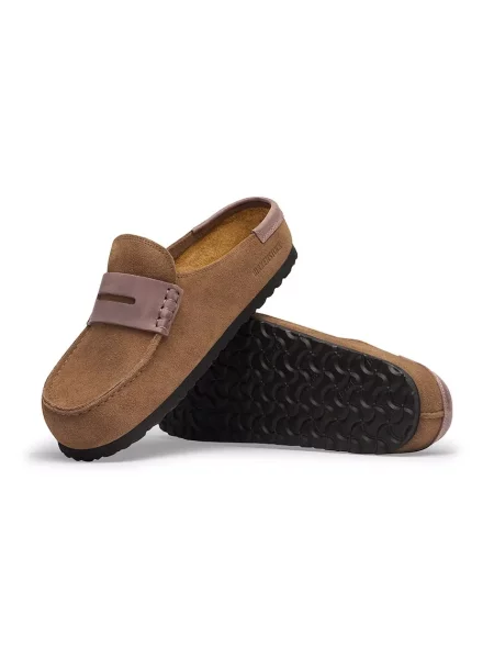 Birkenstock чехли сабо от велур Naples Wrapped double stitch Mixed Leather кафяво