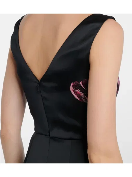 Rochie Erdem din satin cu model floral negru