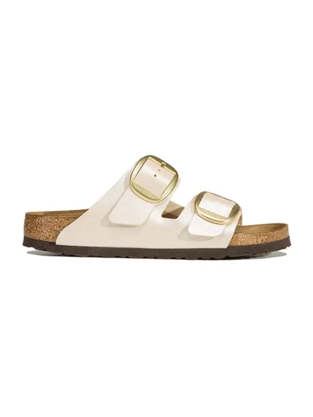 Klapki Birkenstock skórzane na sprzączkę białe