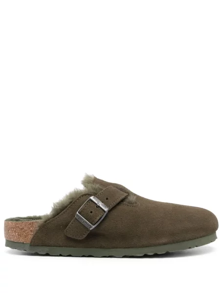 Papuci Birkenstock din piele de căprioară verde