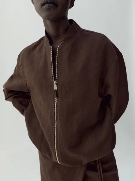 Бомбер MANGO темно-коричневий бавовна/поліестер коричневий