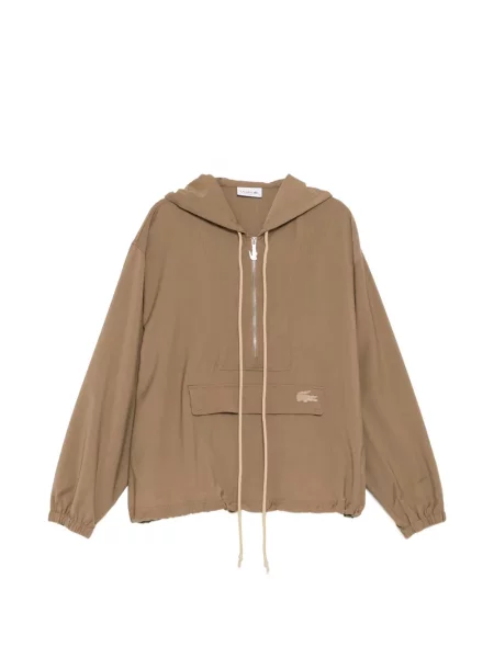 Haftowana bluza z kapturem Lacoste brązowa