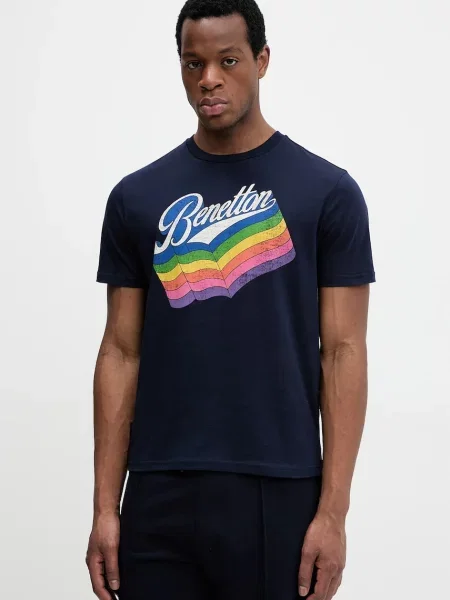 Тениска United Colors of Benetton лилаво с принт тъмносиньо